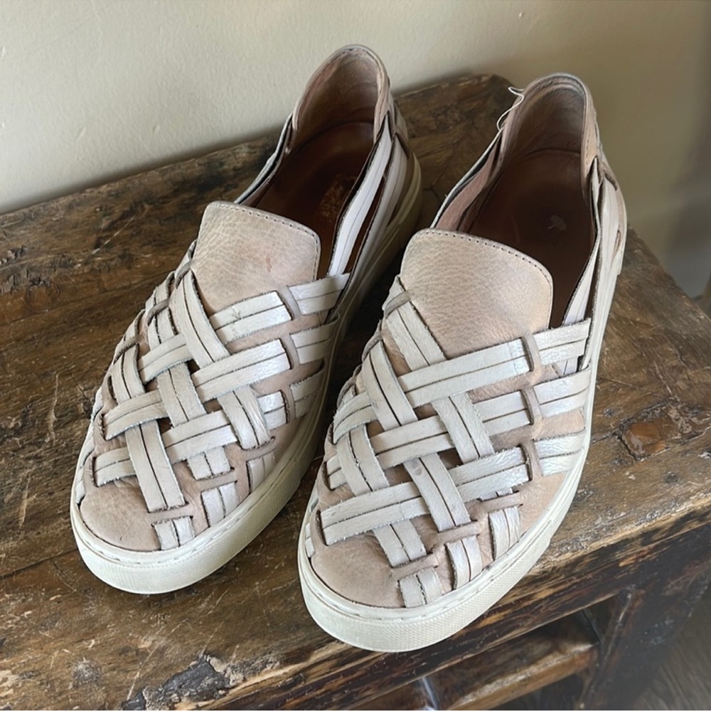 Frye Tan and Cream Leather Ivy Huarache Slip On Sneakers Size 8.5
